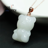 S925 Silver Inlaid Hetian Jade Bear Necklace for Women