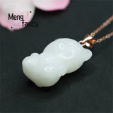 S925 Silver Inlaid Hetian Jade Bear Necklace for Women
