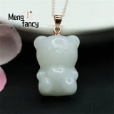 S925 Silver Inlaid Hetian Jade Bear Necklace for Women
