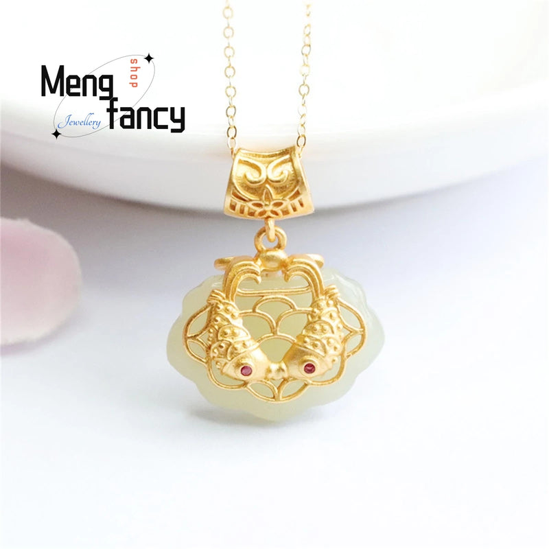 S925 Silver Hetian Jade Ruyi Koi Necklace