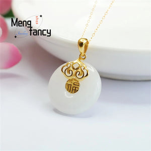 S925 Silver Hetian Jade Safety Clasp Ruyifu Necklace
