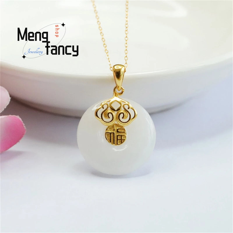 S925 Silver Hetian Jade Safety Clasp Ruyifu Necklace