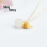S925 Silver Hetian Jade Gourd Necklace Pendant