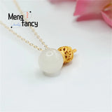 S925 Silver Hetian Jade Gourd Necklace Pendant