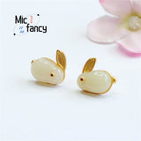 S925 Silver Hotan Sheepskin Jade Rabbit Earrings Romantic Gift