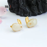 S925 Silver Hotan Sheepskin Jade Rabbit Earrings Romantic Gift