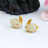 S925 Silver Hotan Sheepskin Jade Rabbit Earrings Romantic Gift