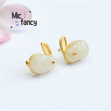 S925 Silver Hotan Sheepskin Jade Rabbit Earrings Romantic Gift