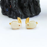 S925 Silver Hotan Sheepskin Jade Rabbit Earrings Romantic Gift
