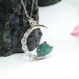 S925 Silver Jadeite Moon Rabbit Pendant Necklace Romantic Women Gift