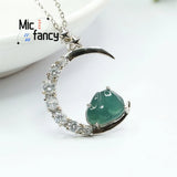 S925 Silver Jadeite Moon Rabbit Pendant Necklace Romantic Women Gift