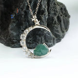 S925 Silver Jadeite Moon Rabbit Pendant Necklace Romantic Women Gift