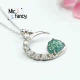 S925 Silver Jadeite Moon Rabbit Pendant Necklace Romantic Women Gift