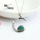 S925 Silver Jadeite Moon Rabbit Pendant Necklace Romantic Women Gift