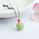 S925 Silver Hotan Jade Barreled Beads Lutong Necklace