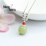 S925 Silver Hotan Jade Barreled Beads Lutong Necklace