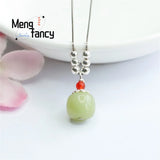 S925 Silver Hotan Jade Barreled Beads Lutong Necklace