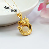 S925 Silver Hotan Jade Dragon Oval Necklace Pendant