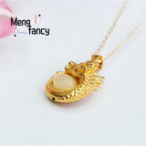 S925 Silver Hotan Jade Dragon Oval Necklace Pendant