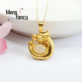 S925 Silver Hotan Jade Dragon Oval Necklace Pendant