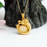 S925 Silver Hotan Jade Dragon Oval Necklace Pendant