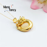 S925 Silver Hotan Jade Dragon Oval Necklace Pendant