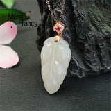 S925 Silver Hotan Jade Leaves Golden Pendant Women Fine Jewelry