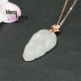 S925 Silver Hotan Jade Leaves Golden Pendant Women Fine Jewelry