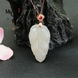 S925 Silver Hotan Jade Leaves Golden Pendant Women Fine Jewelry