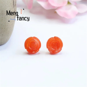 S925 Silver Yanyuan Agate Rose Ear Hook Earring Couple Charm Women Jewelry