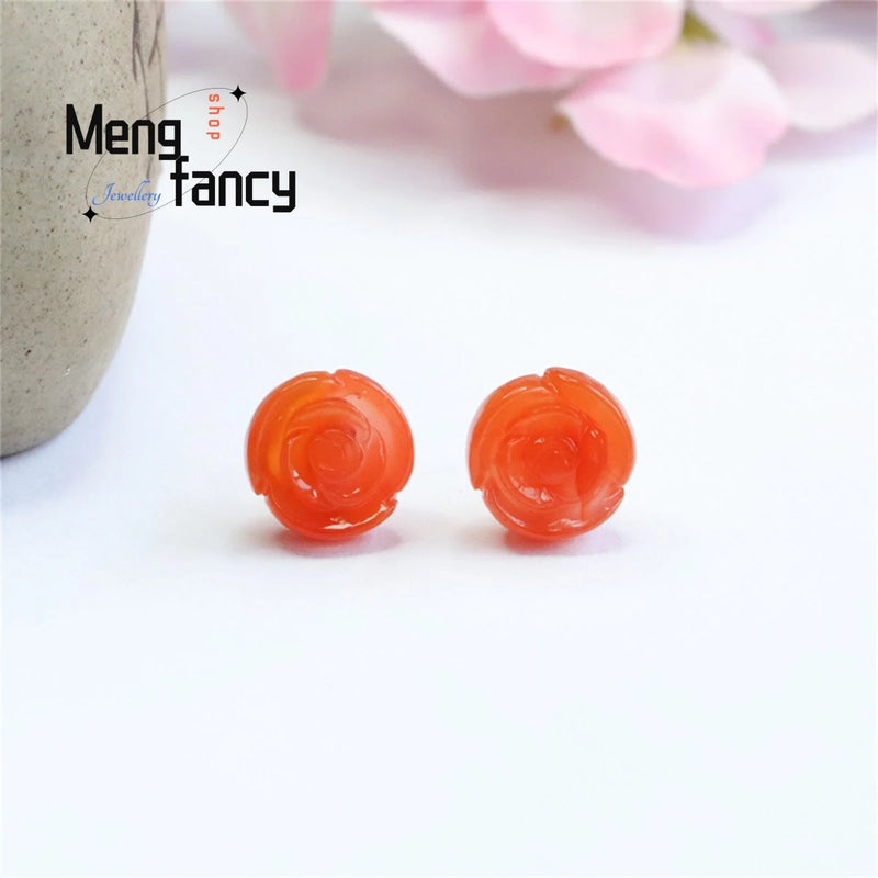 S925 Silver Yanyuan Agate Rose Ear Hook Earring Couple Charm Women Jewelry