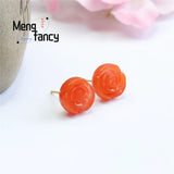 S925 Silver Yanyuan Agate Rose Ear Hook Earring Couple Charm Women Jewelry