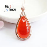 S925 Silver Red Agate Water Drop Zircon Necklace