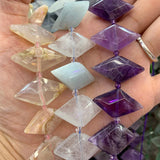 Sakura Agate Amethyst Aquamarine Stone Beads 15'' Rhombus Square DIY Loose Beads