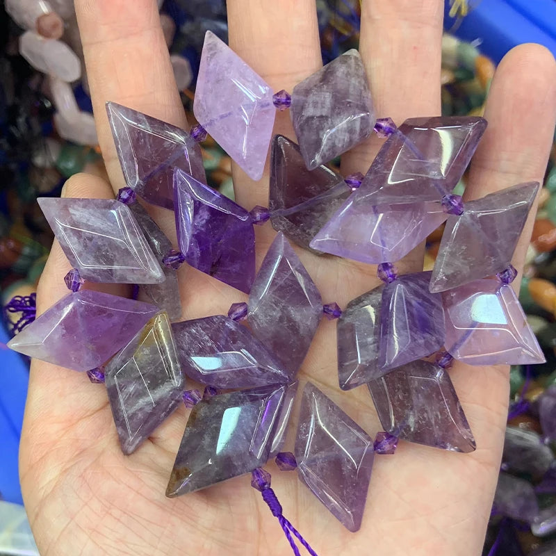 Sakura Agate Amethyst Aquamarine Stone Beads 15'' Rhombus Square DIY Loose Beads