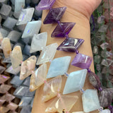 Sakura Agate Amethyst Aquamarine Stone Beads 15'' Rhombus Square DIY Loose Beads