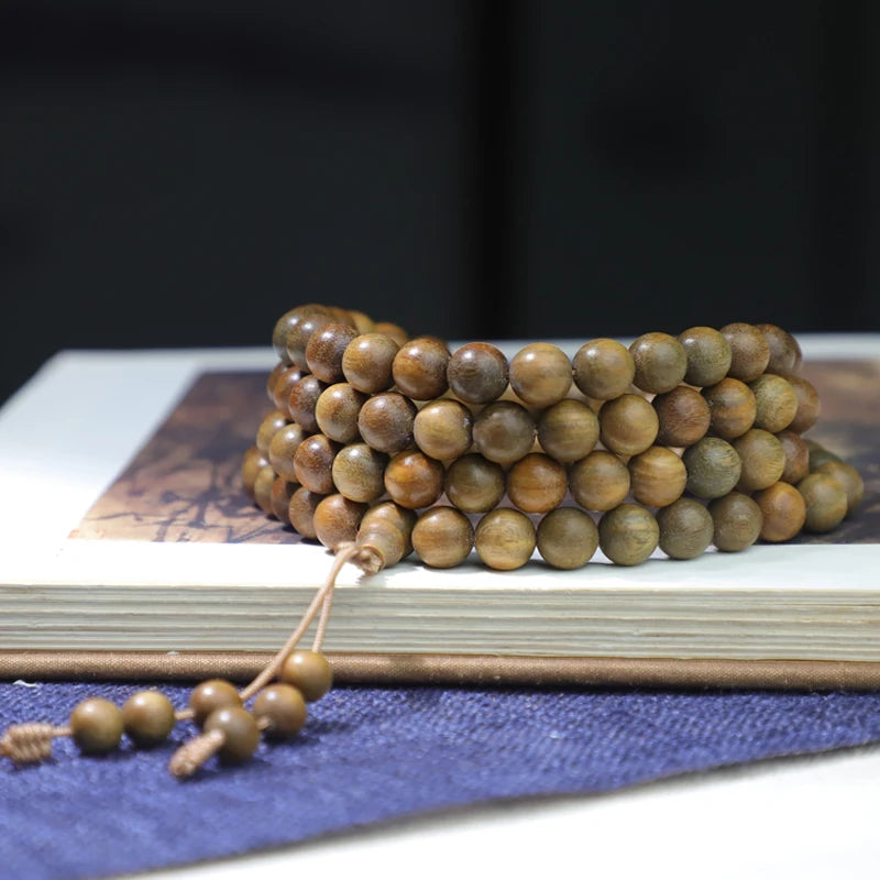 Natural Sandalwood Beaded Rosary Necklace 108 Beads Bracelet