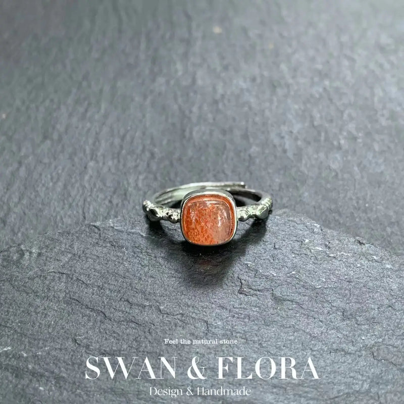 Natural Sanidine Sunstone Ring Adjustable Heart Jewelry Women Gift