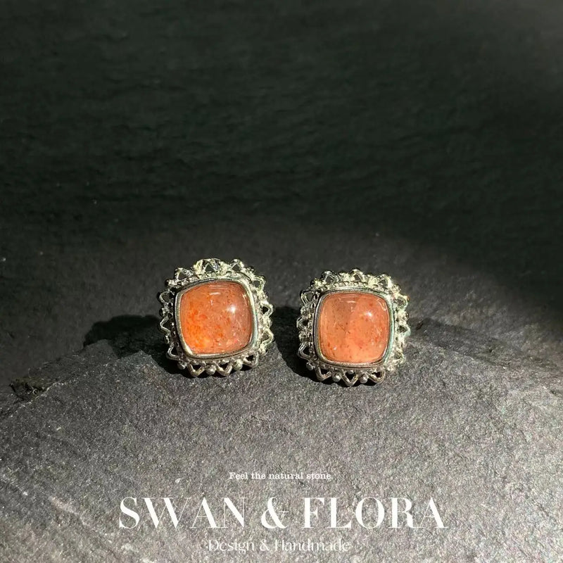 Sanidine Sunstone Earrings S925 Silver Studs Delicate Jewelry Gift