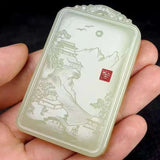 Natural Sapphire Hand Carved Landscape Pendant Necklace