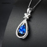 Sapphire S925 Sterling Silver Pendant Necklace Water Drop Jewelry