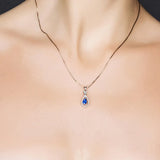 Sapphire S925 Sterling Silver Pendant Necklace Water Drop Jewelry