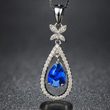 Sapphire S925 Sterling Silver Pendant Necklace Water Drop Jewelry