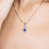 Sapphire S925 Sterling Silver Pendant Necklace Water Drop Jewelry