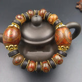 Sardonyx Three Eyes Dzi Beads Bracelet Men Women Circle Bangle Stone Jewelry