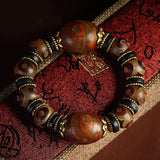 Sardonyx Three Eyes Dzi Beads Bracelet Men Women Circle Bangle Stone Jewelry