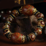 Sardonyx Three Eyes Dzi Beads Bracelet Men Women Circle Bangle Stone Jewelry