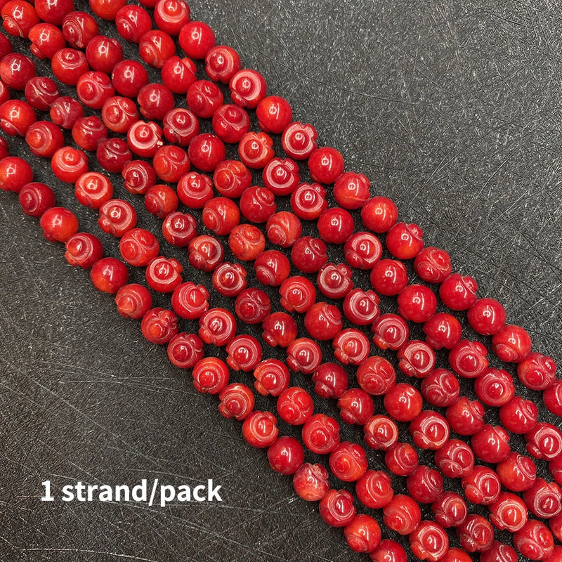 7mm Red Coral Rose Flower Beads for Jewelry Making