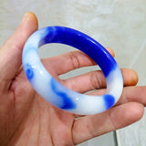 Natural Sea Hand-carved Wide Bar Jade Bracelet Women Ocean Beauty