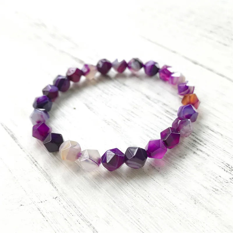 Purple Stripe Agatestone Bracelet Yoga Bracelet Women Jewelry Beads Charm